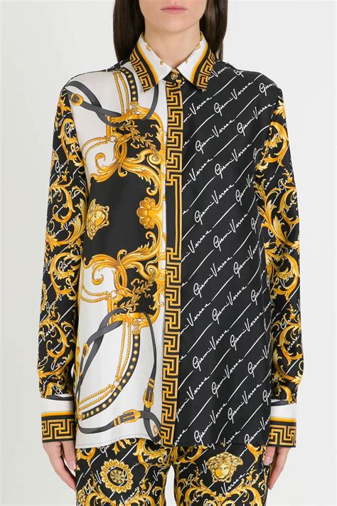 versace collection printed silk shirt black|Versace silk shirt vintage.